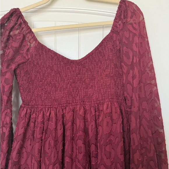 Vici leopard appliqué wine colored flounce smocked & tiered dress. So pretty! - Picture 4 of 9